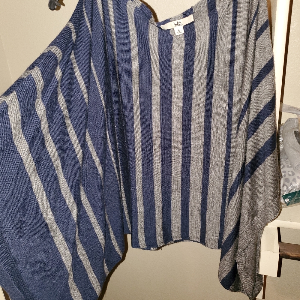 Navy and grey slit shoulder sweater